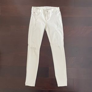 Hudson Nico mid rise super skinny distressed denim in white, size 26